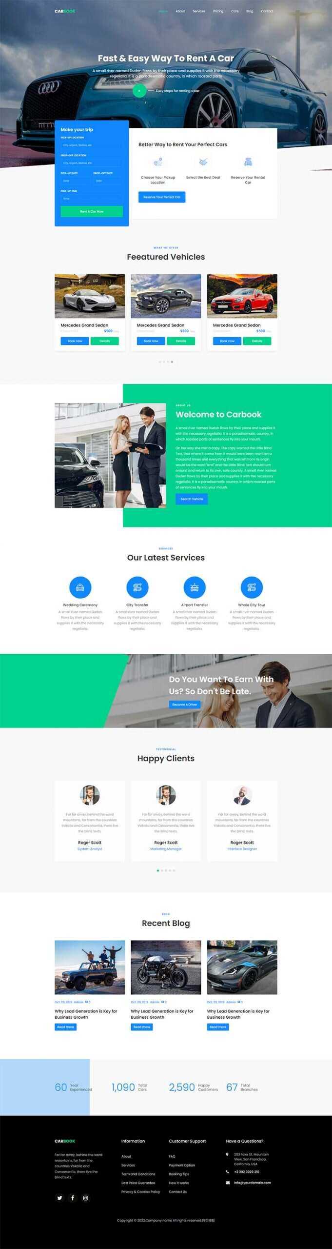 Bootstrap4汽车接送租赁服务网站html模板-捌零源码