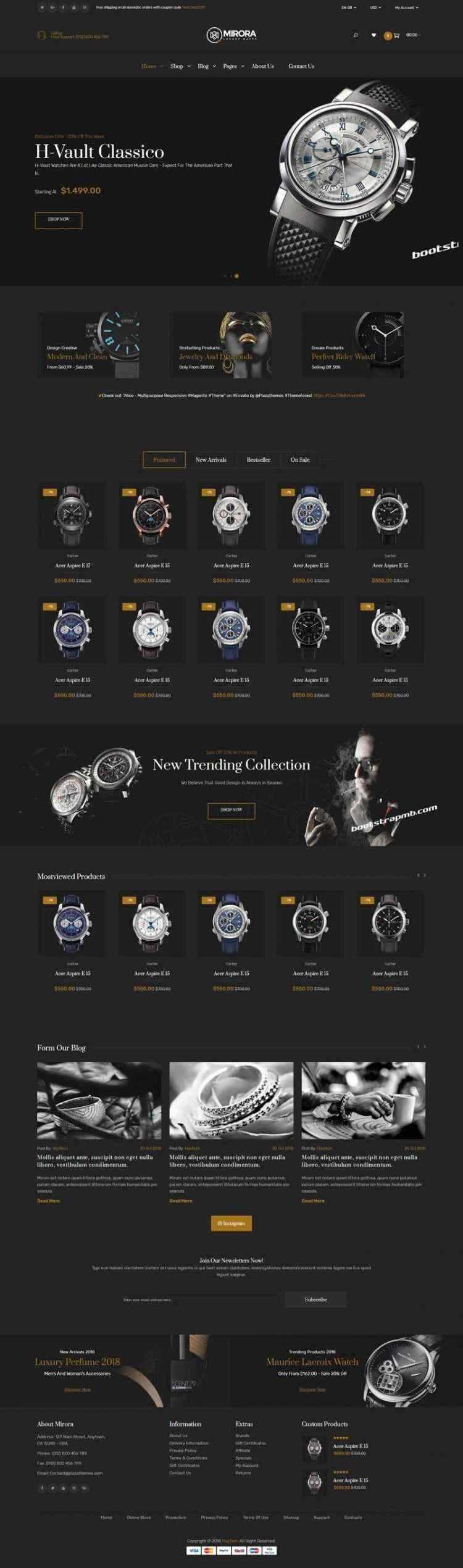 Bootstrap黑色响应式奢侈品手表商城网站-捌零源码