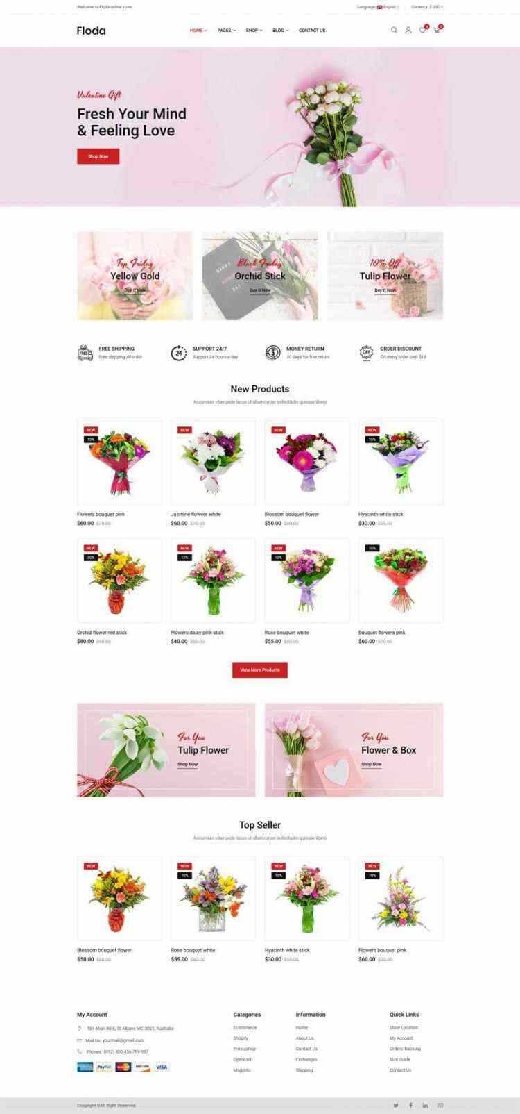 Bootstrap红色精美响应式鲜花花店电商网站-捌零源码
