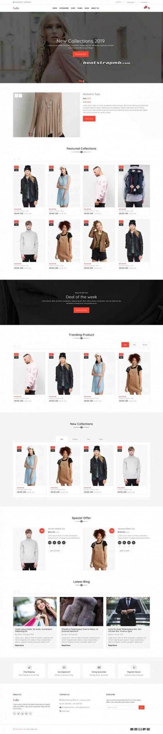 Bootstrap响应式英文服装商城-捌零源码