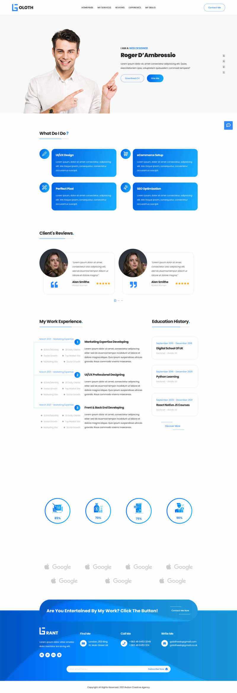 bootstrap多功能响应式个人简历单页html模板-捌零源码