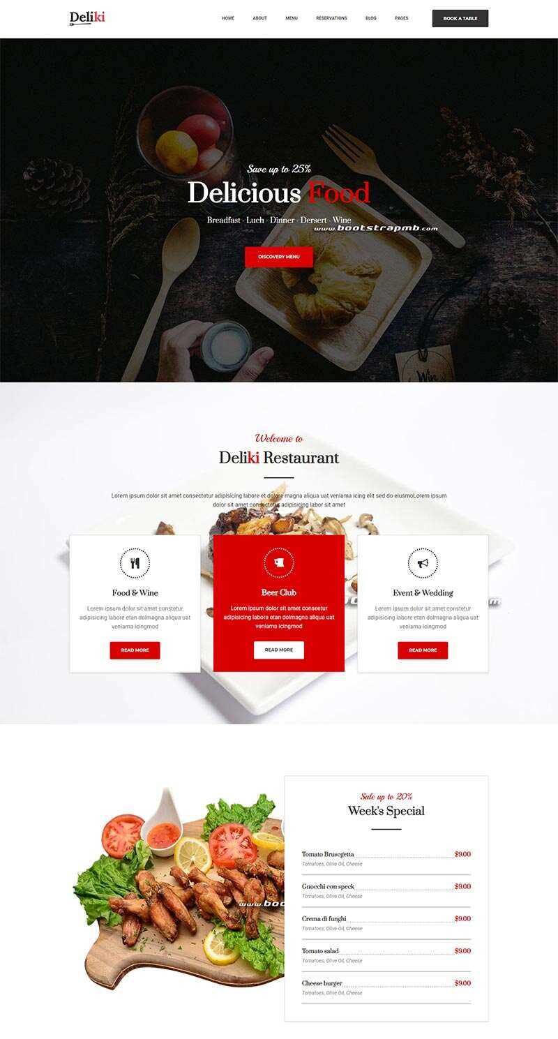Bootstrap大气餐饮美食网站html模板-捌零源码